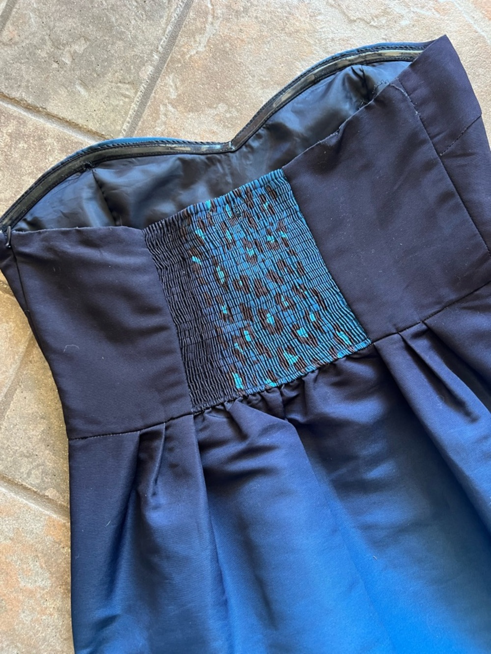 ANTHROPOLOGIE Silence + Noise Teal Blue Leopard-Print Ombre Strapless Dress - Picture 12 of 14